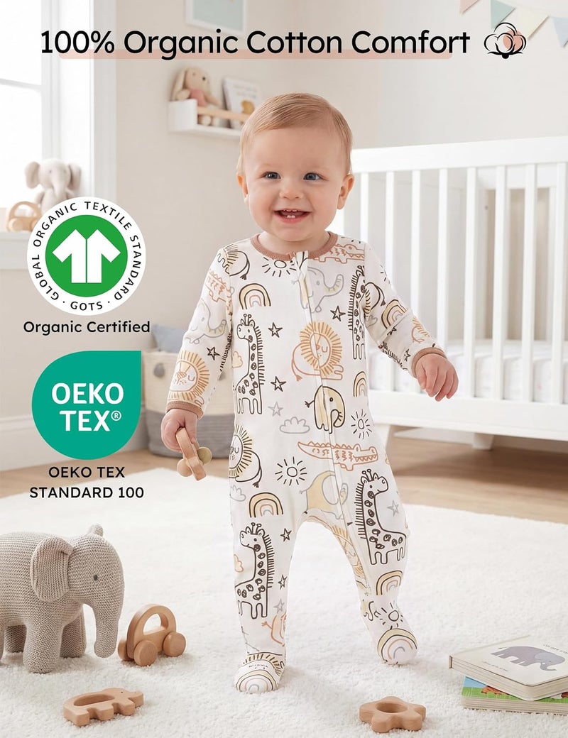 Yoofoss Baby Pajamas 100% Organic Cotton Baby Sleepers for Newborn 0-3 3-6 6-9 Months Boys Girl Clothes 3pcs Footed PJs - Image 2
