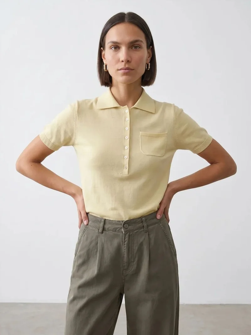 ديلفين Dilvin Slim Fit Polo Collar Knitted Blouse