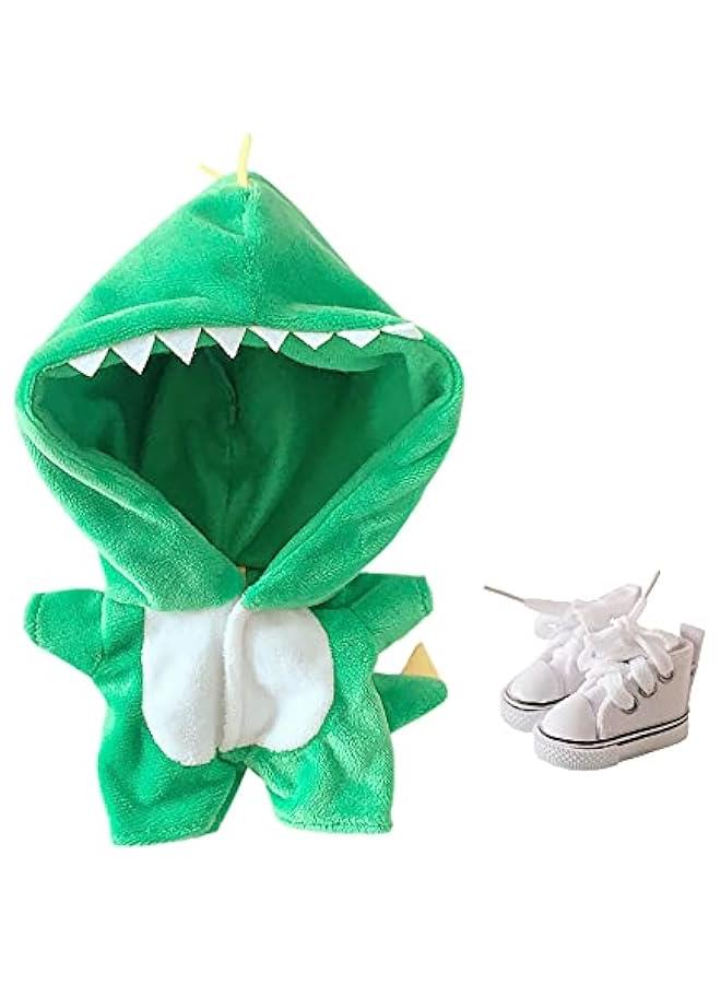 Dinosaur Suit 20cm(7.8in) Plush Doll Clothes Onesies + Shoe 2-Piece Set Green Pajamas (Green) - Image 1