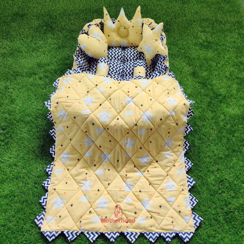MOTHERHOOD MOTHERHOOD Rectangle Baby Tub Bed with 5 pc Baby Pillow and 1 large baby blanket Luxury Ultrasoft Comfortable Baby Mattress Bed Sleeper bedding set cosleeper for Newborn to Toddlers Yellow - Image 1