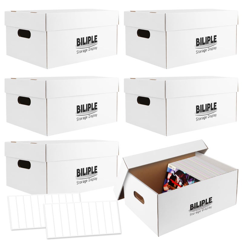 BILIPLE 6 Pack Comic Book Storage Box, 15.8" X 7.2" X 10.7" Thick Cardboard Comic Long Box with Lids, Holds 150-175 Current/Silver Age Comics, Stackable Comics Books Bin Container Organizer Holder(White) - Image 1