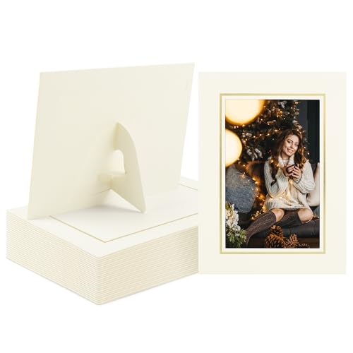 Golden State Art 25 Pack 4X6 Cardboard Photo Frame Paper Picture Frame Cards with Easel DIY Display Ivory Gold Lining
