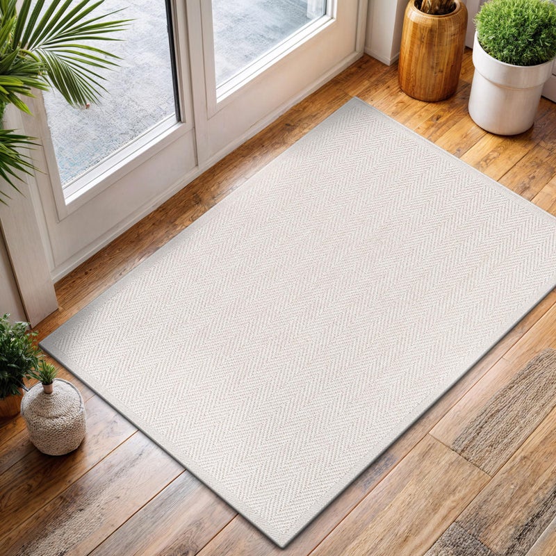 CAMILSON Easy Jute Rug 2x3, Indoor Outdoor Off-White Color Fiber Area Rugs for Bathroom and Kitchen Rug, Herringbone Seagrass Boho Woven Design, Easy-Cleaning, Washable Outside Carpet Alfombras 2 x 3 - Image 4