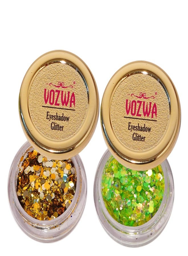 Vozwa Thik & Thin Chunky Eyeshadow Glitter (Golden + Green) for Eye Makeup - Image 2
