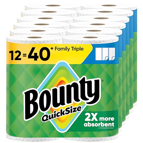 Bounty Quick-Size Paper Towels, White, 12 Family Triple Rolls = 40 Regular Rolls - Image 1