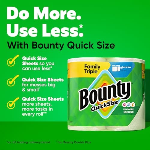 Bounty Quick-Size Paper Towels, White, 12 Family Triple Rolls = 40 Regular Rolls - Image 2