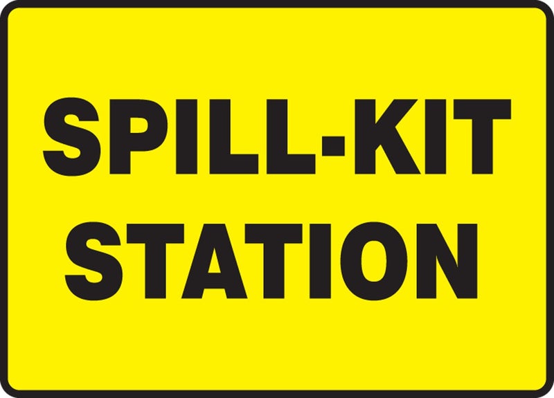 Accuform MCHL563VS Adhesive Vinyl Safety Sign, Legend "Spill-KIT Station", 7" Length x 10" Width x 0.004" Thickness, Black on Yellow - Image 1