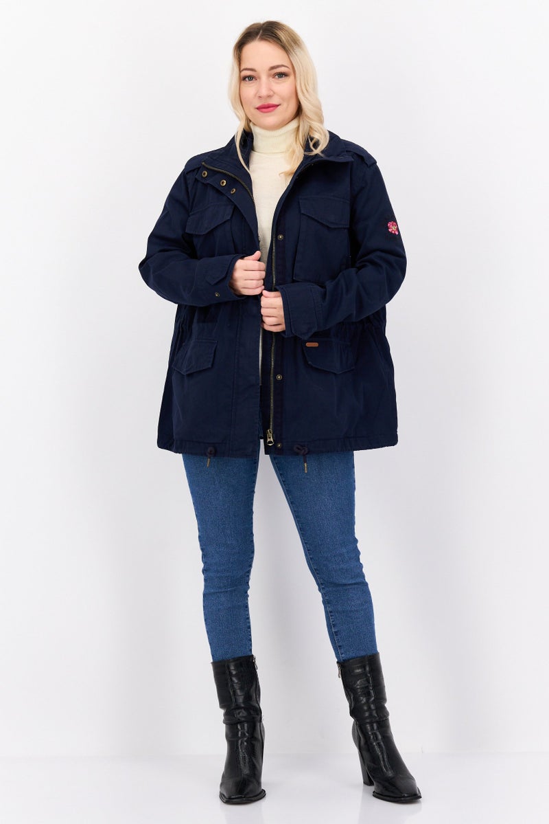 Pepe Jeans Women Mock Neck Embroidered Jackets, Navy Combo  - Image 4
