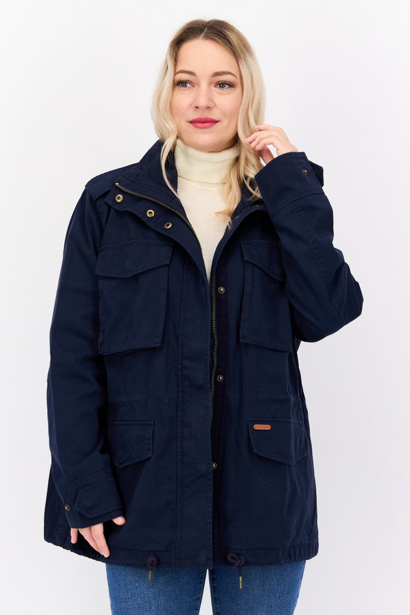 Pepe Jeans Women Mock Neck Embroidered Jackets, Navy Combo  - Image 1