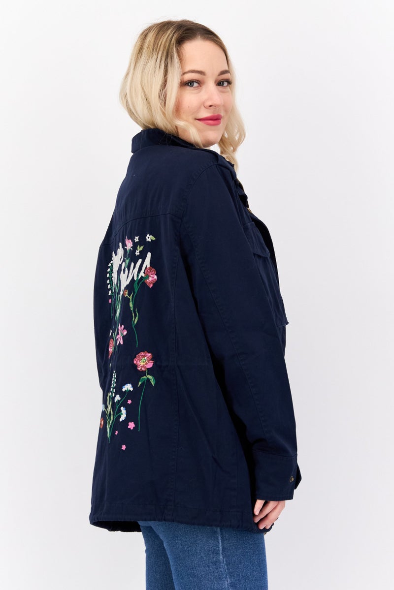 Pepe Jeans Women Mock Neck Embroidered Jackets, Navy Combo  - Image 2