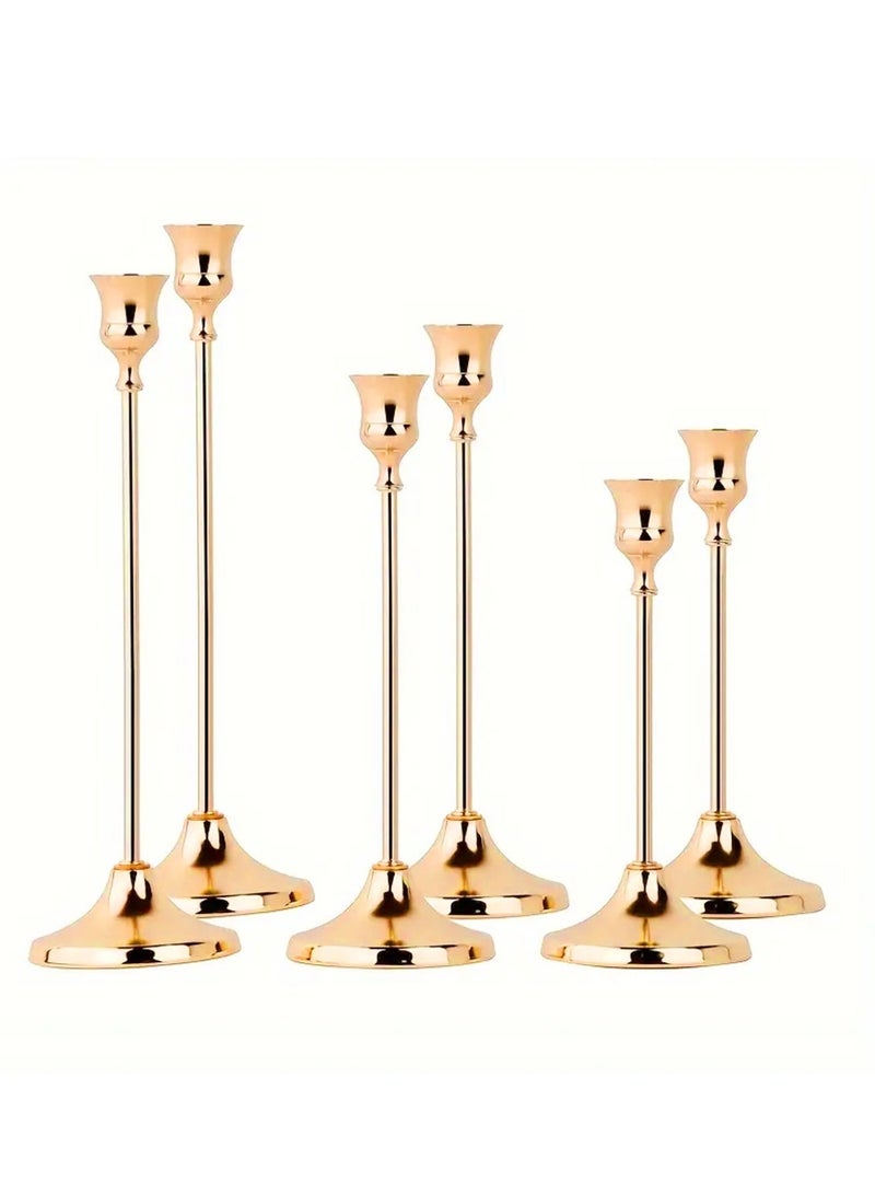 مجموعة من 6 حاملات شموع عتيقة، حاملات شموع مدببة، مجموعة حاملات شموع، مجموعة حاملات شموع ذهبية وردية، قطعة مركزية زخرفية عصرية عتيقة لرف الطاولة، هدية حفل زفاف، حفل استقبال ضيوف - Image 2