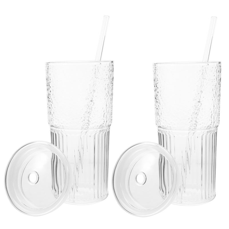2Pcs Glass Tumbler Cups with Lid and Water Coffee Drinking Bottle Juice Cup Beverage Cup - Image 5