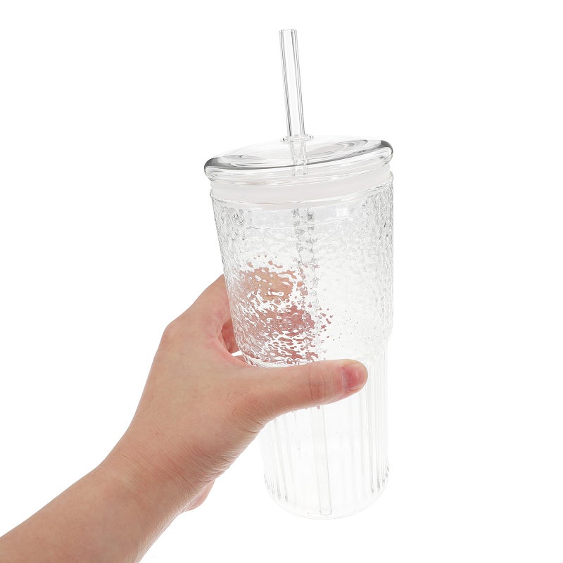 2Pcs Glass Tumbler Cups with Lid and Water Coffee Drinking Bottle Juice Cup Beverage Cup - Image 3