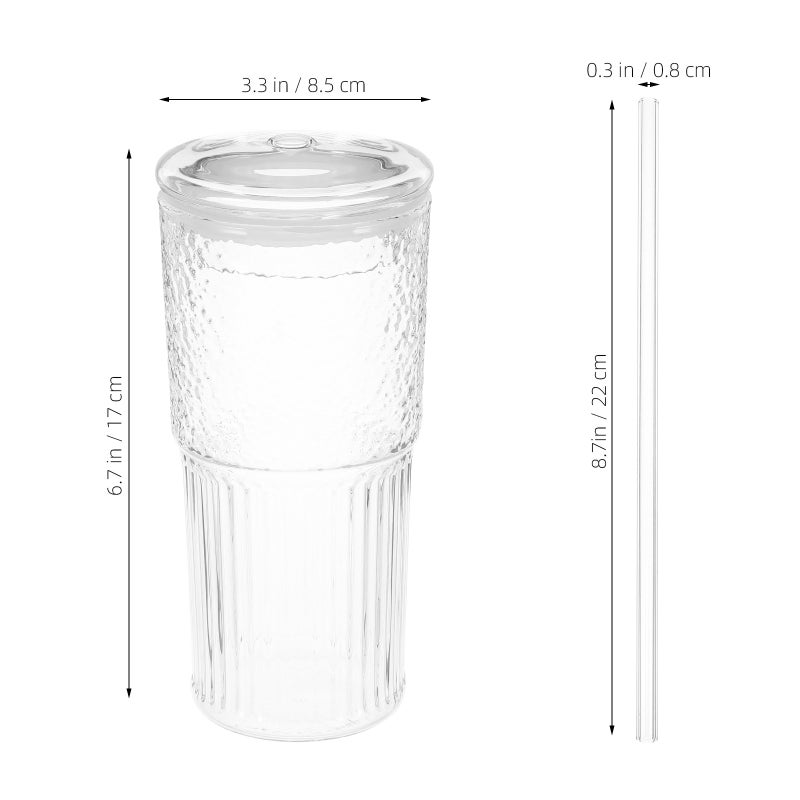 2Pcs Glass Tumbler Cups with Lid and Water Coffee Drinking Bottle Juice Cup Beverage Cup - Image 4