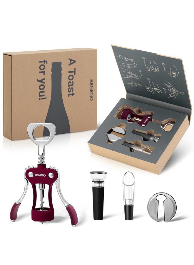 Beneno Wine Opener Gift Set Premium Wing Corkscrew Wine Bottle Opener with Multifunctional Bottles Opener, Wine Foil Cutter, Wine Vacuum Stopper, Wine Aerator Pourer Upgrade for Wine Lovers Man Woman - Image 1