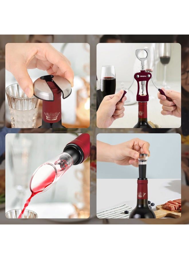Beneno Wine Opener Gift Set Premium Wing Corkscrew Wine Bottle Opener with Multifunctional Bottles Opener, Wine Foil Cutter, Wine Vacuum Stopper, Wine Aerator Pourer Upgrade for Wine Lovers Man Woman - Image 4