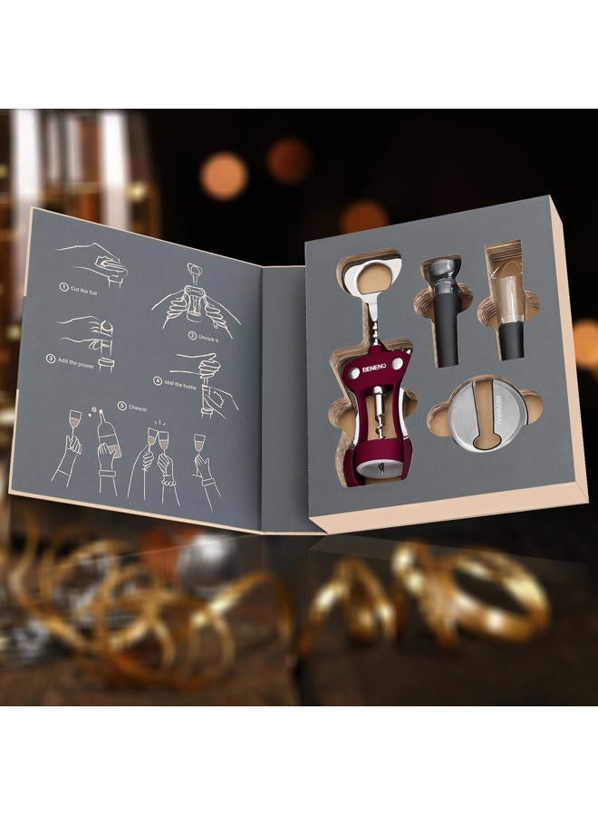 Beneno Wine Opener Gift Set Premium Wing Corkscrew Wine Bottle Opener with Multifunctional Bottles Opener, Wine Foil Cutter, Wine Vacuum Stopper, Wine Aerator Pourer Upgrade for Wine Lovers Man Woman - Image 3