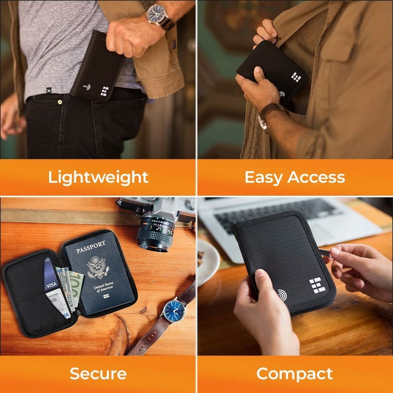 Zero Grid Passport Holder & Travel Wallet with RFID Blocking - Premium Document Organizer Case for Men and Women - Holds Passports, Cards, Tickets, ID, Cash - Compact Zippered Wallet - Midnight  - Image 4