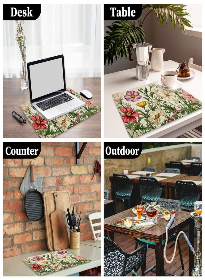 CSFOTO Vintage Flower Placemats Set of 4 Country Nature Floral Place Mats for Kitchen Restaurant Decoration Spring Outdoor Party Dinner Table Decoration Washable Linen Placemats 18"x12" - Image 4