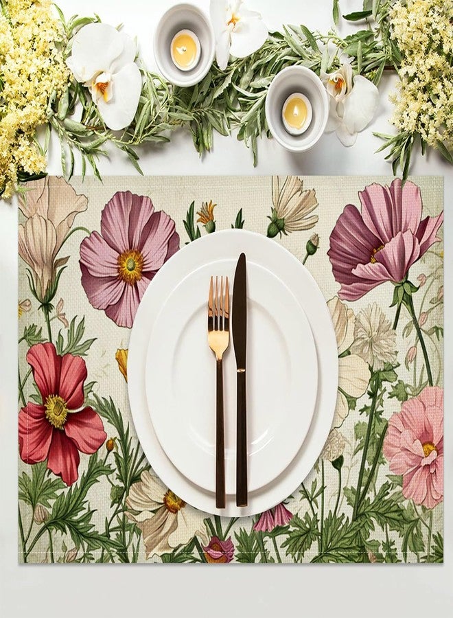 CSFOTO Vintage Flower Placemats Set of 4 Country Nature Floral Place Mats for Kitchen Restaurant Decoration Spring Outdoor Party Dinner Table Decoration Washable Linen Placemats 18"x12" - Image 3