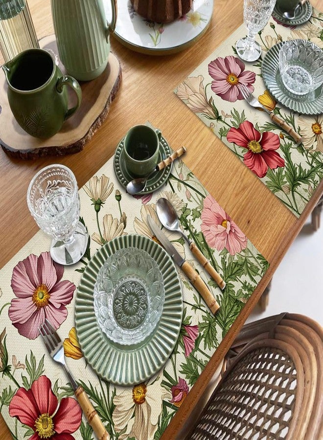 CSFOTO Vintage Flower Placemats Set of 4 Country Nature Floral Place Mats for Kitchen Restaurant Decoration Spring Outdoor Party Dinner Table Decoration Washable Linen Placemats 18"x12" - Image 5