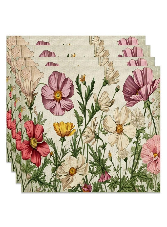 CSFOTO Vintage Flower Placemats Set of 4 Country Nature Floral Place Mats for Kitchen Restaurant Decoration Spring Outdoor Party Dinner Table Decoration Washable Linen Placemats 18"x12" - Image 1
