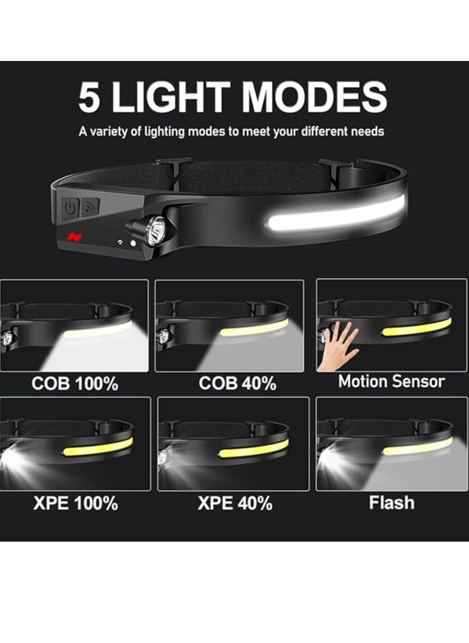 QLIGHT Headlamps Rechargeable 2PCS Camping Headlamp, 230° Wide Beam Lightweight LED Head lamp with Motion Sensor for Adults - Camping Accessories Gear, Waterproof Head Light Flashlight for Camping Hiking, Running, Repairing, Fishing, Cycling  - Image 2