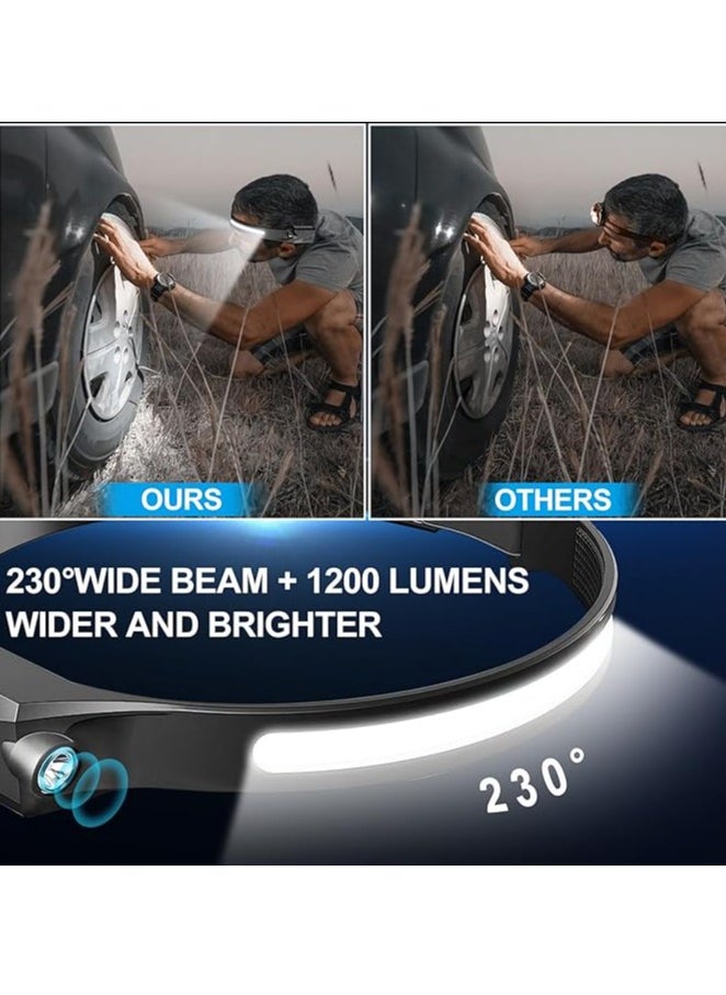 QLIGHT Headlamps Rechargeable 2PCS Camping Headlamp, 230° Wide Beam Lightweight LED Head lamp with Motion Sensor for Adults - Camping Accessories Gear, Waterproof Head Light Flashlight for Camping Hiking, Running, Repairing, Fishing, Cycling  - Image 3