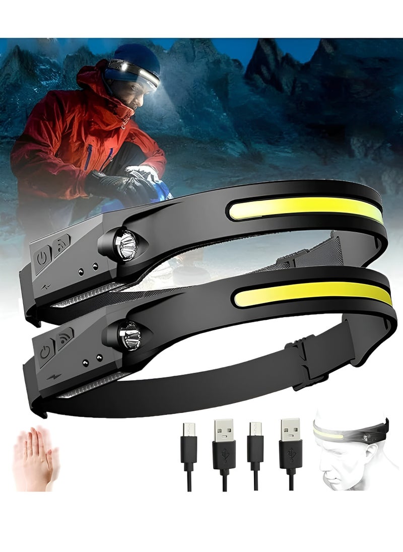 QLIGHT Headlamps Rechargeable 2PCS Camping Headlamp, 230° Wide Beam Lightweight LED Head lamp with Motion Sensor for Adults - Camping Accessories Gear, Waterproof Head Light Flashlight for Camping Hiking, Running, Repairing, Fishing, Cycling  - Image 1