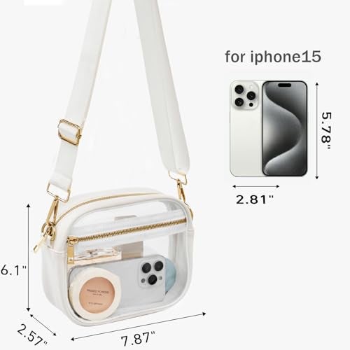 Fibrdoo Clear Bag Stadium Approved, Leather Clear Crossbody Purse Bag for Concerts Sports Events Festivals (White) - Image 3