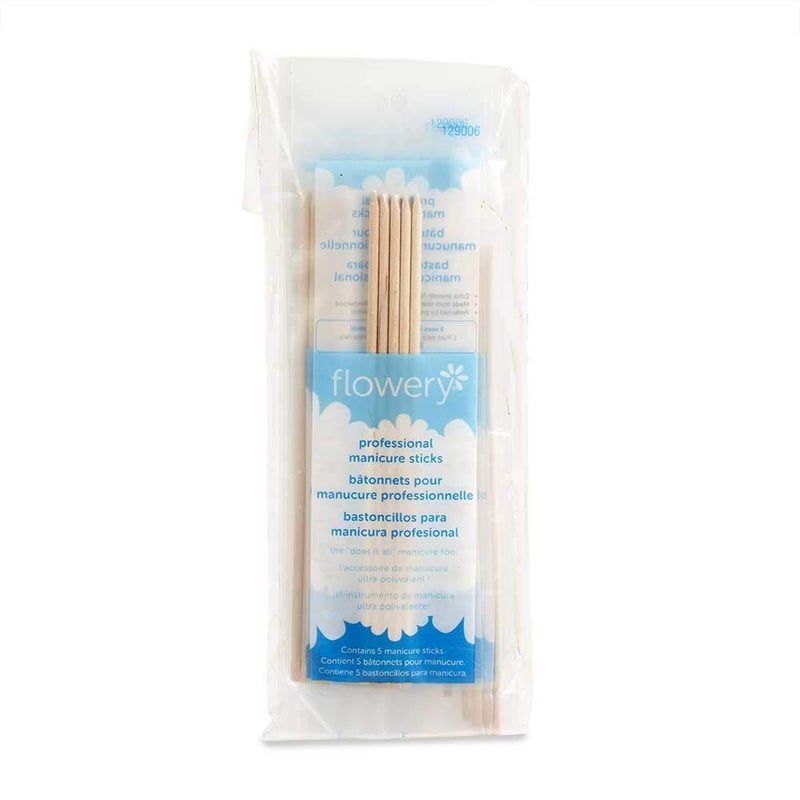 Flowery Flowery Birchwood Manicure Sticks, Multi Functional Nail Grooming Wooden Cuticle Pusher, Remover Nail Sticks for Manicure, 6 inches, 5pcs per pack 