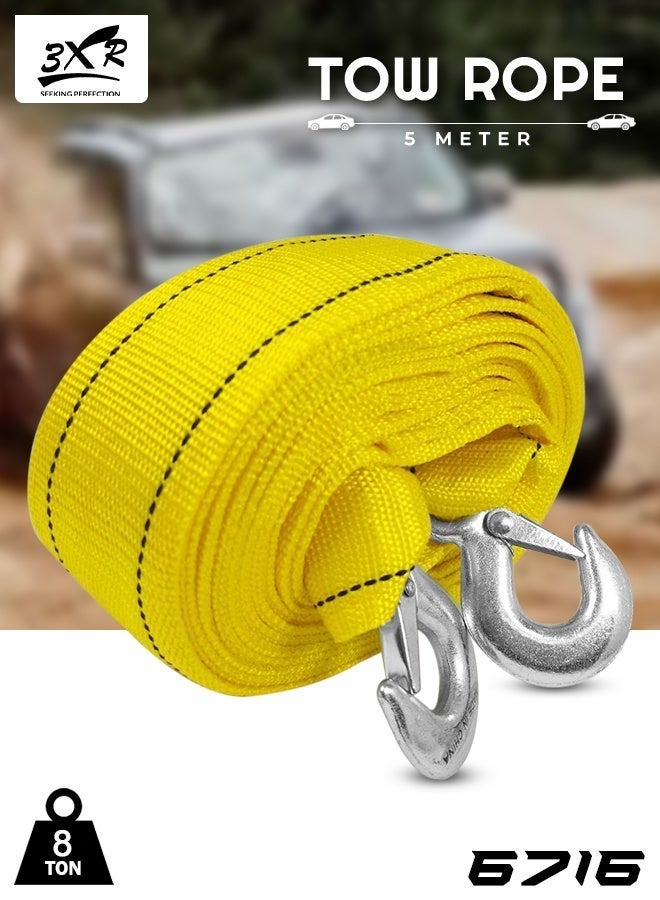3XR Tow Rope 5 Meter 8 Ton Heavy Duty Recovery Strap with Forged Safety Hooks, High Strength Towing Rope for Cars, SUVs, Pickup Trucks, Vans & Emergency Vehicle Recovery, Model 6716 - Image 1