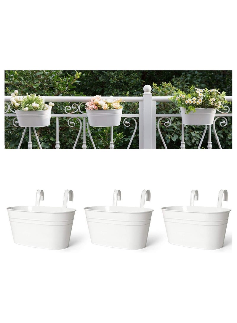 Metal Iron Hanging Flower Pots for Railing Fence Outdoor Planter Hanging Bucket Pots Countryside Style Window Flower Plant Holder with Detachable Hooks Home Decor,White,3 Pcs - Image 1