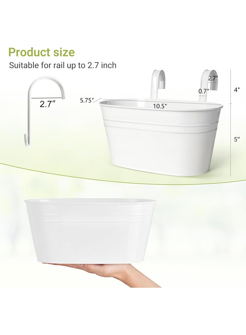 Metal Iron Hanging Flower Pots for Railing Fence Outdoor Planter Hanging Bucket Pots Countryside Style Window Flower Plant Holder with Detachable Hooks Home Decor,White,3 Pcs - Image 2