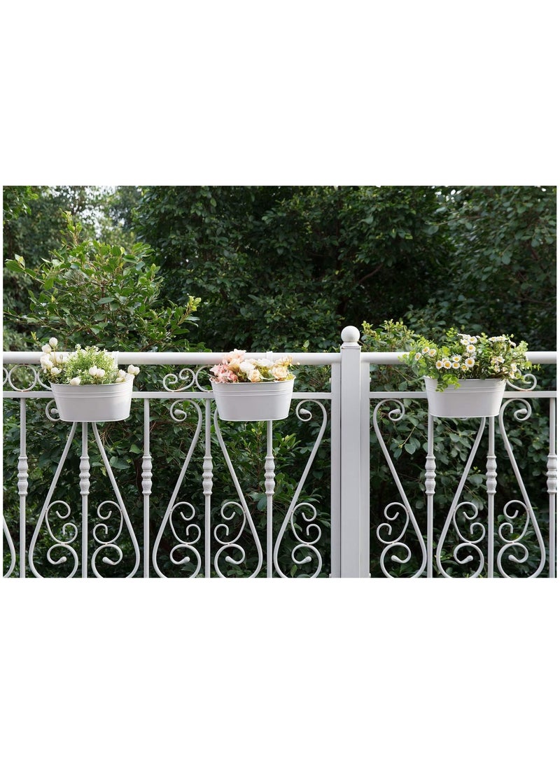 Metal Iron Hanging Flower Pots for Railing Fence Outdoor Planter Hanging Bucket Pots Countryside Style Window Flower Plant Holder with Detachable Hooks Home Decor,White,3 Pcs - Image 5