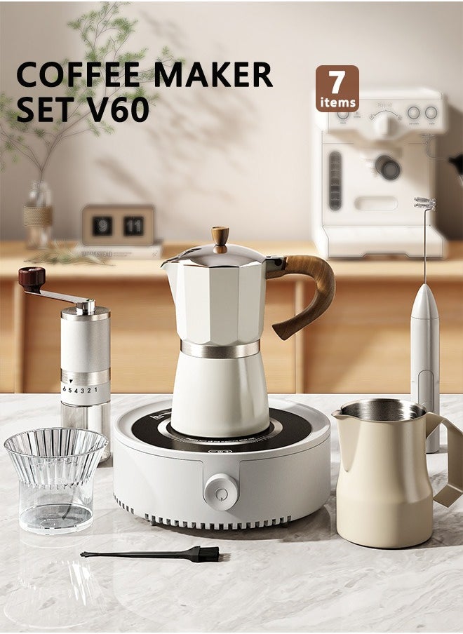 Bolivia's V60 Coffee Maker Set,300ml Espresso Maker Steam Italian Stovetop Coffee Makers With Electric Ceramic Cooker Coffee Gift for Home Travel 