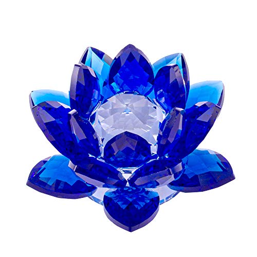 Amlong Crystal 3 Inch Sapphire Blue Crystal Lotus Flower Feng Shui Home Decor with Gift Box - Image 1