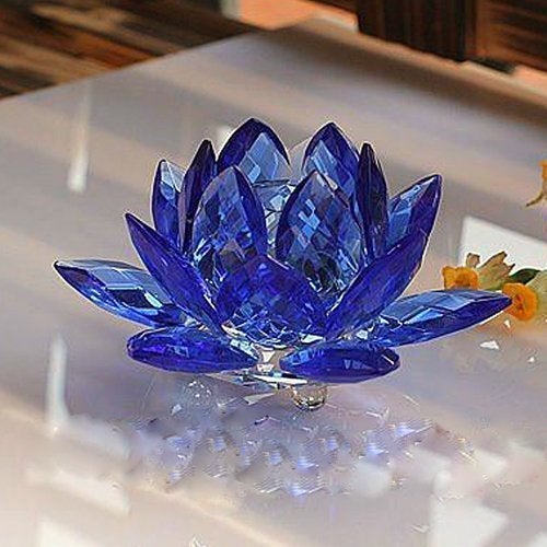 Amlong Crystal 3 Inch Sapphire Blue Crystal Lotus Flower Feng Shui Home Decor with Gift Box - Image 3