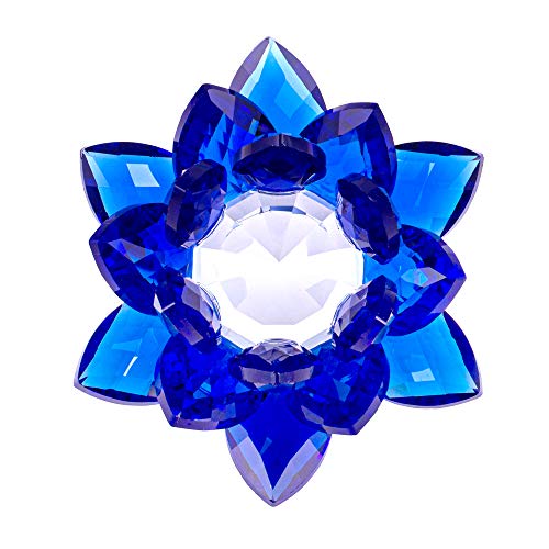 Amlong Crystal 3 Inch Sapphire Blue Crystal Lotus Flower Feng Shui Home Decor with Gift Box - Image 2