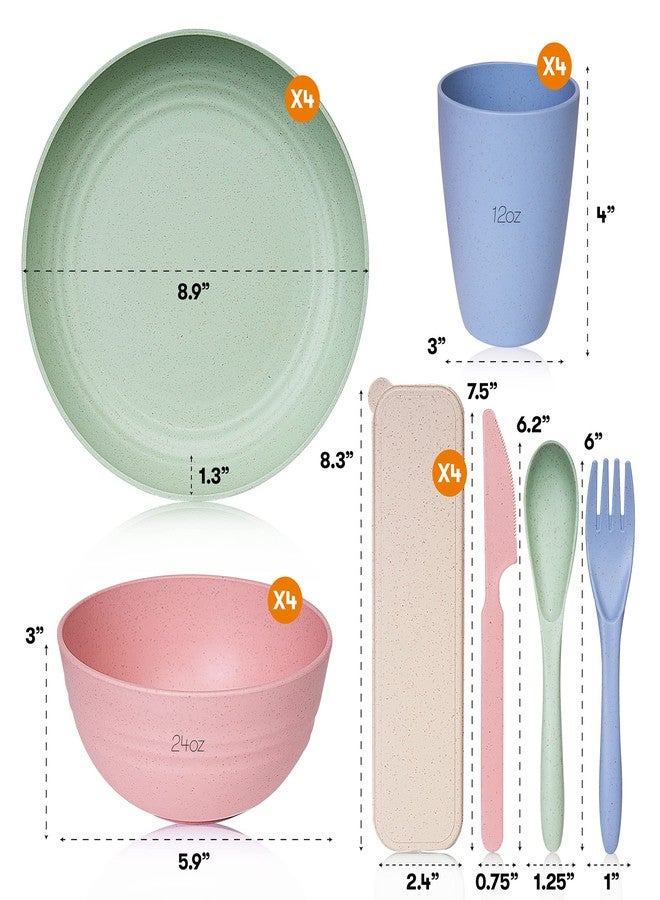 SWEVEN Wheat Straw Dinnerware Sets | Unbreakable Dinnerware Sets | Dishwasher Microwave Safe Dinnerware | Eco Friendly Non Breakable Dinnerware Sets | Plates, Bowls, Cups, Cutlery (Multi) - Image 2