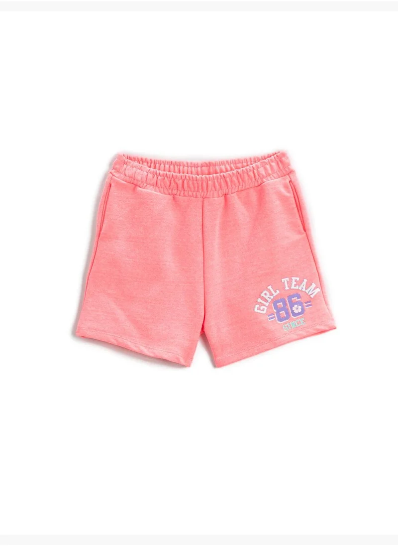 KOTON Elastic Waist Shorts Pocket Printed Cotton