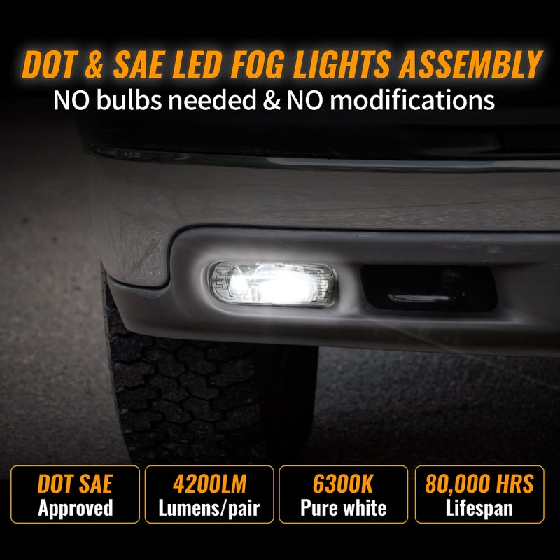 RAMJET4X4 DOT Approved LED Fog Lights Fog Lamps Replacement Compatible with 1999-2002 Chevy Silverado 1500 2500 3500, 2000-2006 Chevy Suburban Tahoe - Image 2
