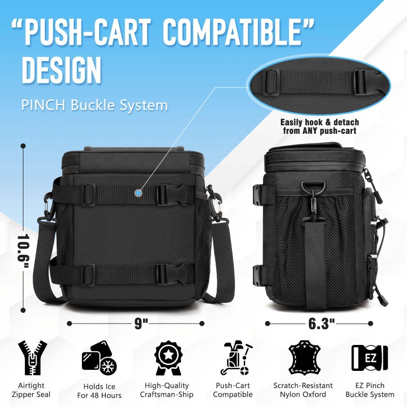 GLORIEROO Golf Cart Cooler Bag Insulated - 12-Can Leakproof Soft Cooler Bag with Hook-and-Loop Lid, Waterproof Zippers, and Multi-Pockets for Golf Accessories; Fits on Golf Push Cart - Image 2