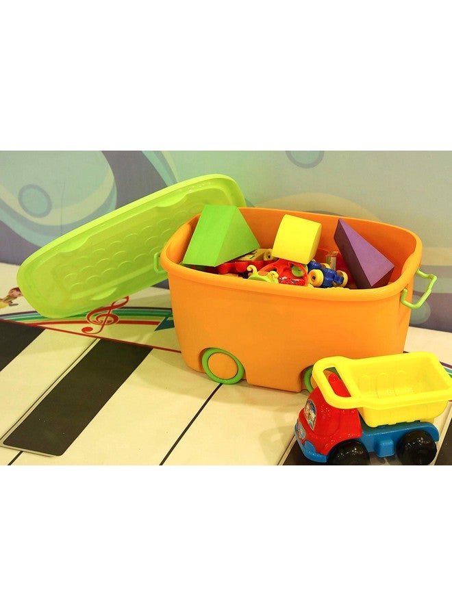 Ash & Roh Plastic Multi Color Storage Bins With Locking Lids, Handle & Wheels | Stackable Collapsible Storage Box | 25 Lit Container Organizer Toy Storage Box. (Pack Of 3) - Image 4