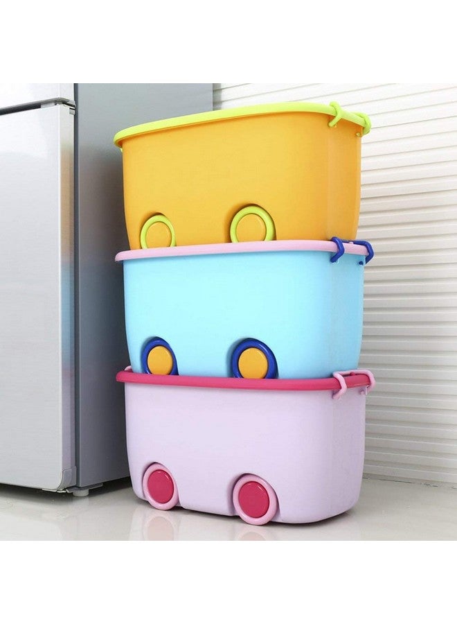 Ash & Roh Plastic Multi Color Storage Bins With Locking Lids, Handle & Wheels | Stackable Collapsible Storage Box | 25 Lit Container Organizer Toy Storage Box. (Pack Of 3) - Image 1