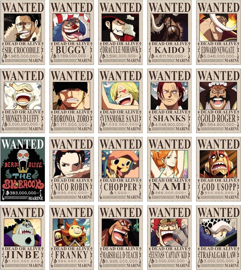 Today Idea One Piece Bounty Posters Set of 21 | Self-Adhesive Wanted Posters | 8.3×12 Inches | Post-Wano & Post-Timeskip Anime Wall Art for Room Decor - Image 1