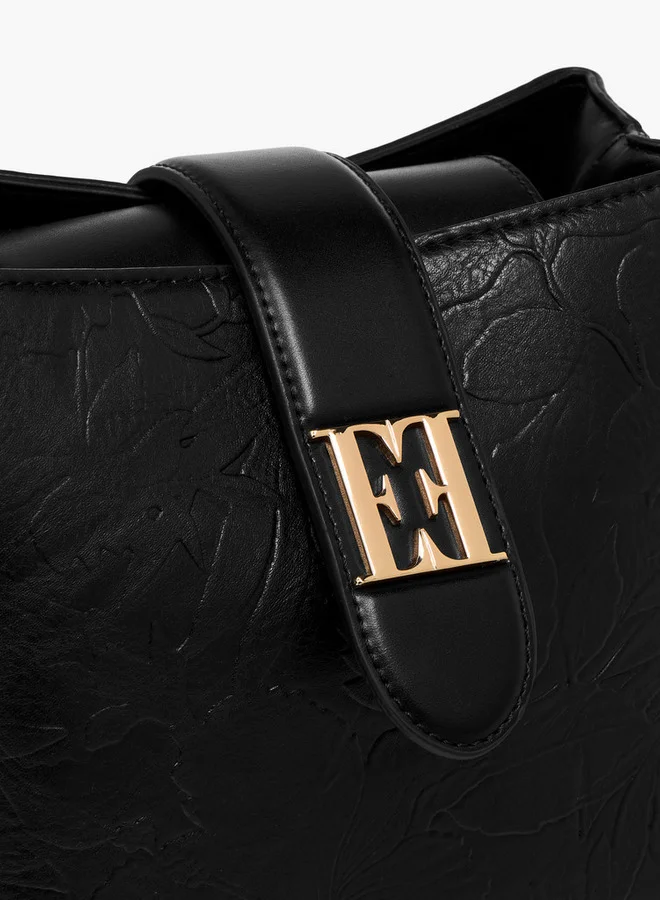 ELLE Floral Embossed Shoulder Bag with Button Closure