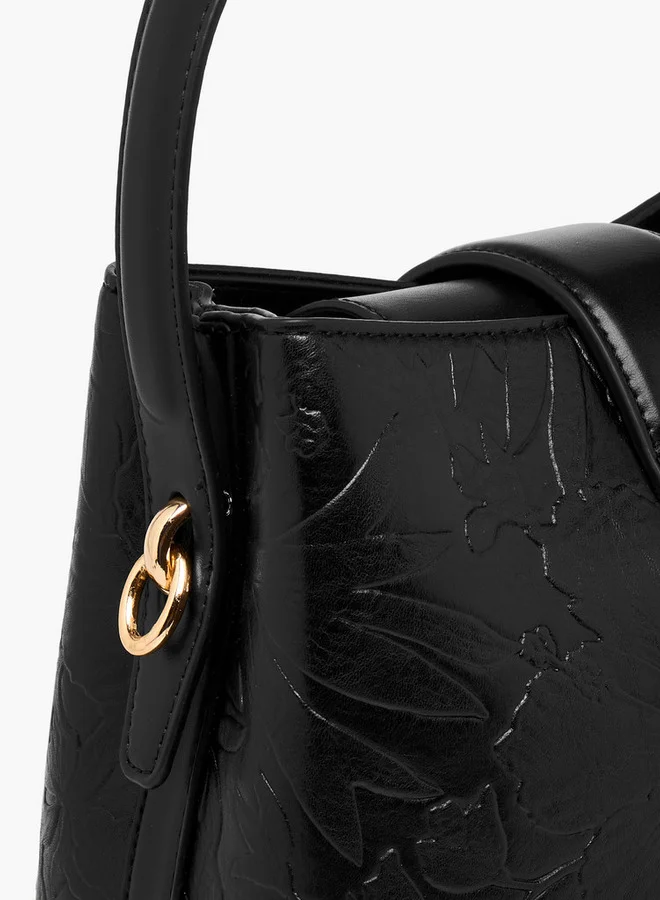 ELLE Floral Embossed Shoulder Bag with Button Closure