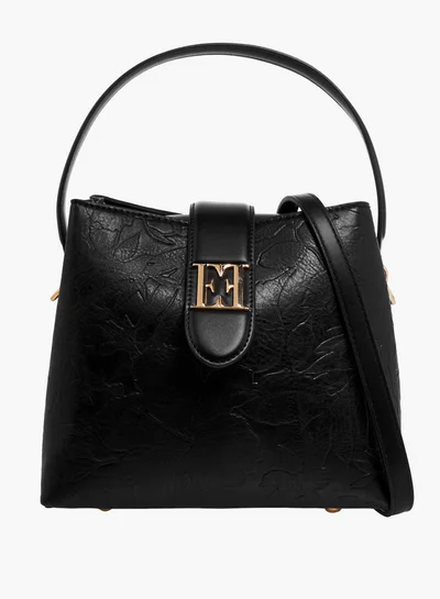 ELLE Floral Embossed Shoulder Bag with Button Closure
