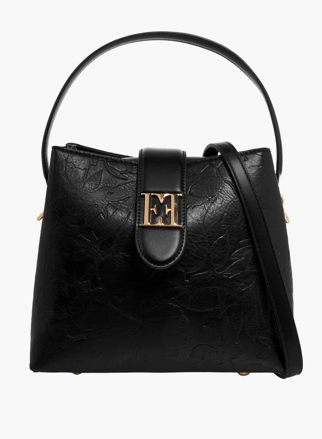 ايل Floral Embossed Shoulder Bag with Button Closure